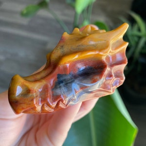 Ocean Jasper Dragon Head Crystal | Natural Carved Ocean Jasper Stone Dragon Skull | Metaphysical Witchy Home Decor