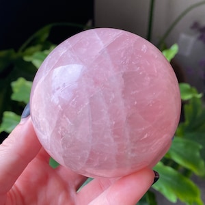 1.1lb Rose Quartz Sphere Crystal | Natural Carved & Polished Stone | Stand Included | Metaphysical Healing and Home Decor