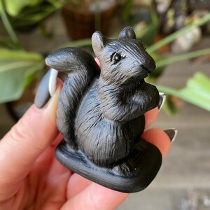 Black Obsidian Squirrel Crystal  | Natural Black Obsidian Stone Carved Squirrel | Metaphysical Animal Home Decor