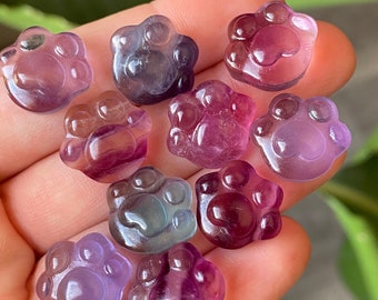 Rainbow Fluorite Paw Print Mini | Carved and Polished Natural Fluorite Stone Dog Cat Paw | Metaphysical Animal Home Decor