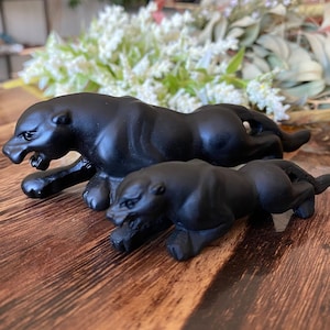 Black Obsidian Leopard Crystal | Natural Carved Stone Black Jaguar | Metaphysical Animal Home Decor