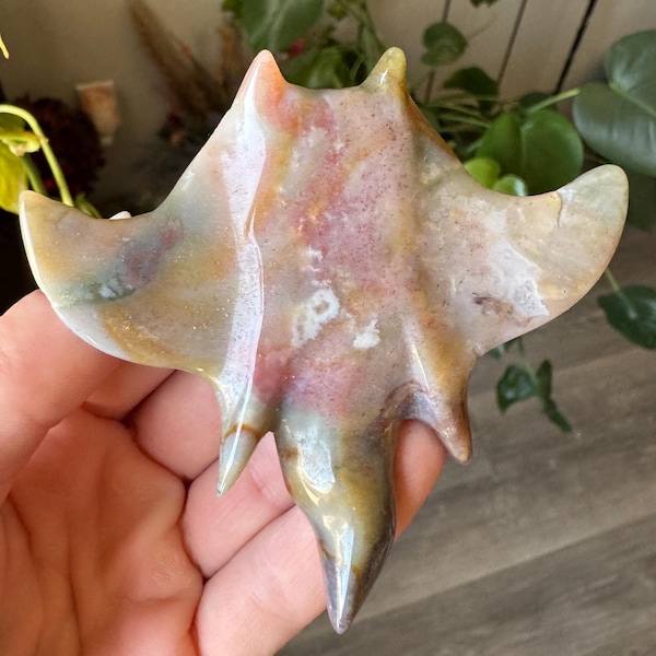 Ocean Jasper Stingray Crystal | Natural Polished Carved Manta Ray | Metaphysical Animal Home Decor