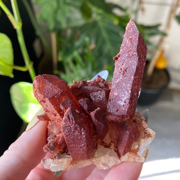 Red Quartz Crystal Cluster | Natural Raw Rough Red Quartz Mineral | Red Hematoid Fire Quartz | Metaphysical Home Decor