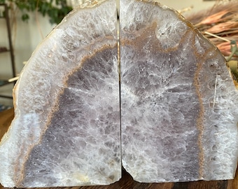 6.9lb Agate Geode Book Ends 2 Piece Large | Gemstone Display | Metaphysical Home Decor | Natural Agate Stone