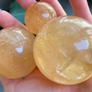 Honey Calcite Sphere | Natural Crystal Honey Calcite Carved and Polished | Metaphysical Home Decor | Stand Included