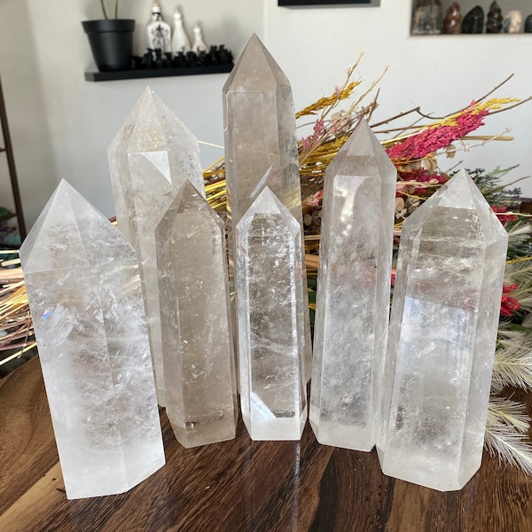 XL Clear Quartz Crystal Tower Point Large | Natural Carved and Polished Stone Generator | Metaphysical Home Decor | Housewarming Gift Idea