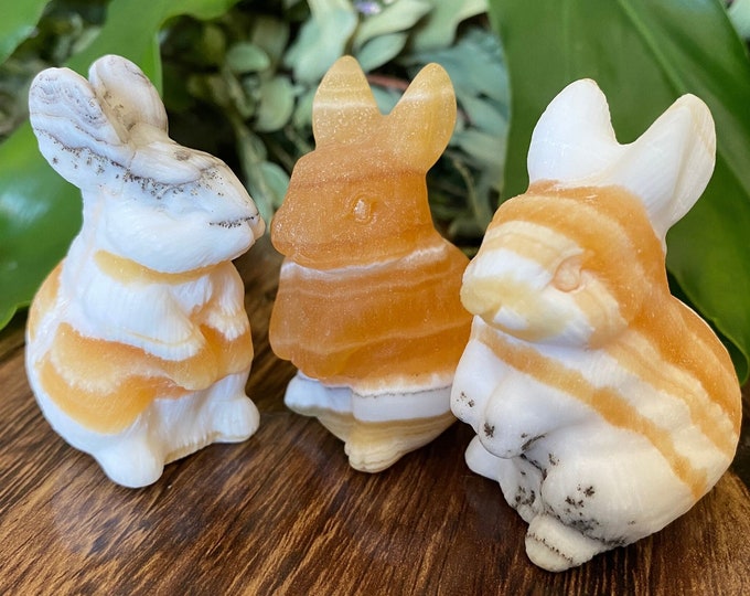Banded Orange Calcite Rabbit Crystal | Natural Carved Stone Bunny ...