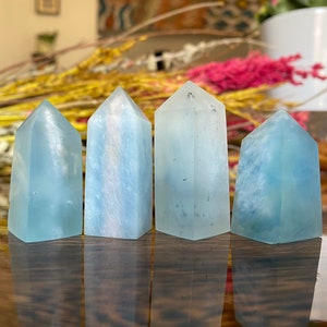 Aquamarine Crystal Tower | Blue Aquamarine Natural Carved and Polished Stone | Metaphysical Home Decor