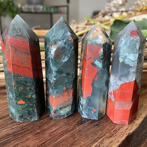 Bloodstone Tower | Natural Stone Carved Point | Crystal Generator | Metaphysical Healing and Home Decor | Purification and Protection