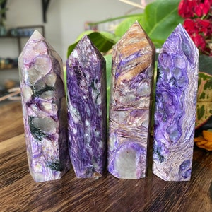 Charoite Stone Tower Point | Natural Rare Charoite Crystal Generator | Metaphysical Home Decor