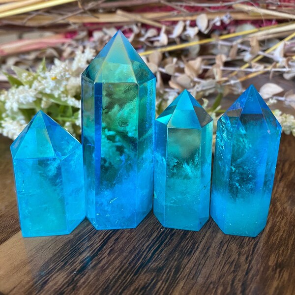 Aqua Aura Quartz Tower Point Generator | Crystal Healing and Home Decor | Choose Your Own Tower