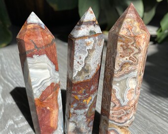 Mexican Agate Stone Towers | Natural Mexican Crazy Lace Agate Crystal Points Polished and Carved | Choose Your Own Tower