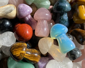 1.5&quot; Crystal Mushroom Assorted | Tiger&#39;s Eye | Green Aventurine | Rose and Clear Quartz | Lepidolite | Crazy Lace | Opalite | Rhodonite