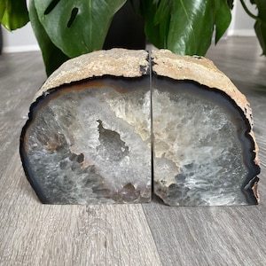 8lb 2 Piece Agate Geode Display | Gemstone Book Ends | Metaphysical Home Decor | Natural Agate Stone