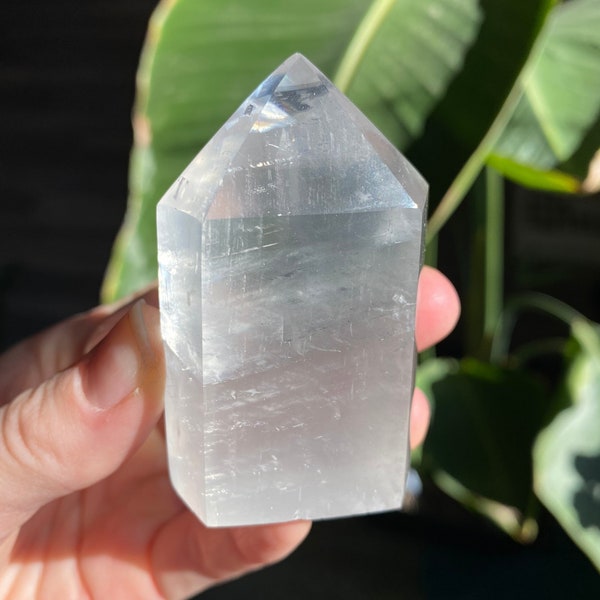 Iceland Spar Clear Calcite Tower Point | Carved and Polished Natural Crystal Optical Calcite | Metaphysical Home Decor