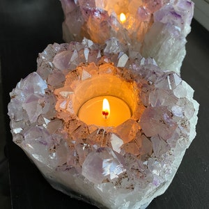 Amethyst Crystal Candle Holder | Crystal Healing Home Decor | Tea Light Candle Holder
