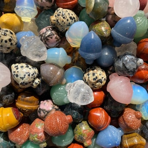 Crystal Acorn Assorted Carved Mini | Flower Agate | Green & Blue Aventurine | Rose and Clear Quartz | Lepidolite | Crazy Lace | Sodalite