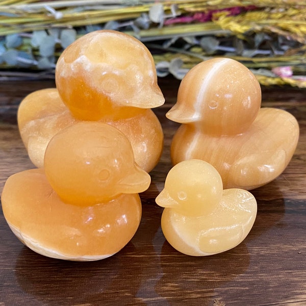 Orange Calcite Duck Crystal | Natural Carved Stone Rubber Duck | Metaphysical Home Decor | Sacral Chakra