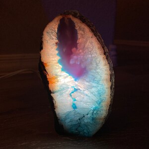 Agate Crystal Lamp Color Enhanced | Base Cut and Polished Front | Cord and Light Included | Metaphysical Home Decor