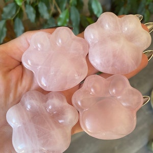 Cristallo con stampa della zampa di quarzo rosa / Pietra di quarzo rosa naturale scolpita e lucidata / Decorazione per la casa di animali metafisici
