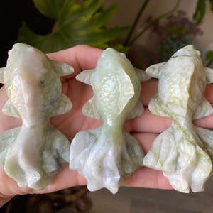 Green & White Jade Koi Crystal | Natural Stone Carved and Polished Fish | Metaphysical Witchy Animal Home Decor