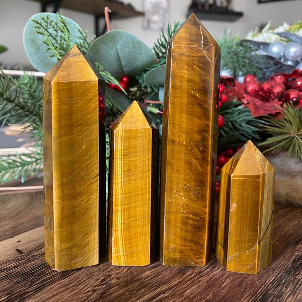 Tiger's Eye Crystal Tower Point Natural Polished Carved Generator | Metaphysical Healing and Home Decor