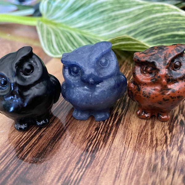 Crystal Owl Assorted | Carved Natural Stone Owl | Witchy Animal Home Decor | Lepidolite | Quartz | Aventurine | Labradorite | Garnet