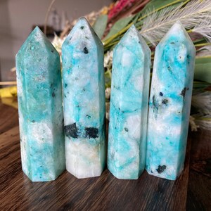 Phoenix Stone Crystal Tower Point | Natural Stone Chrysocolla Malachite Turquoise Mix | Metaphysical Home Decor