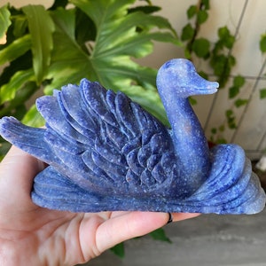 1.1lb Blue Aventurine Swan Crystal | Natural Carved Stone Swimming Swan Bird | Metaphysical Animal Home Decor