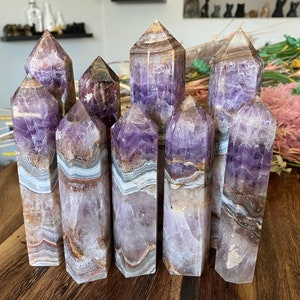 XL Amethyst X Agate Crystal Tower Point Large | Natural Stone Carved and Polished Generator | Metaphysical Healing & Home Decor