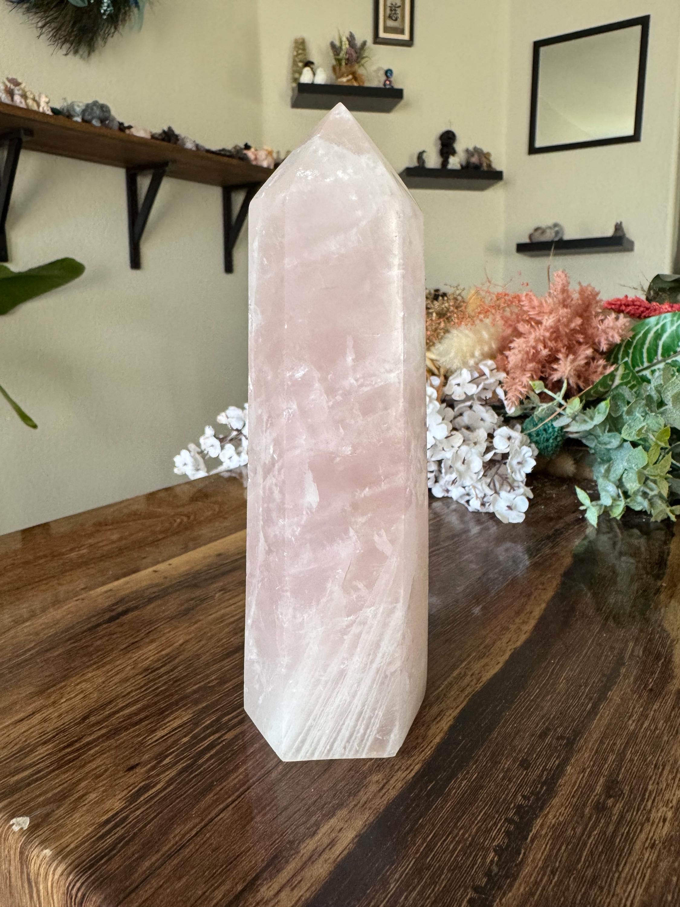 XL Rose Quartz Crystal Tower Point Generator Polished Smooth | Choose ...