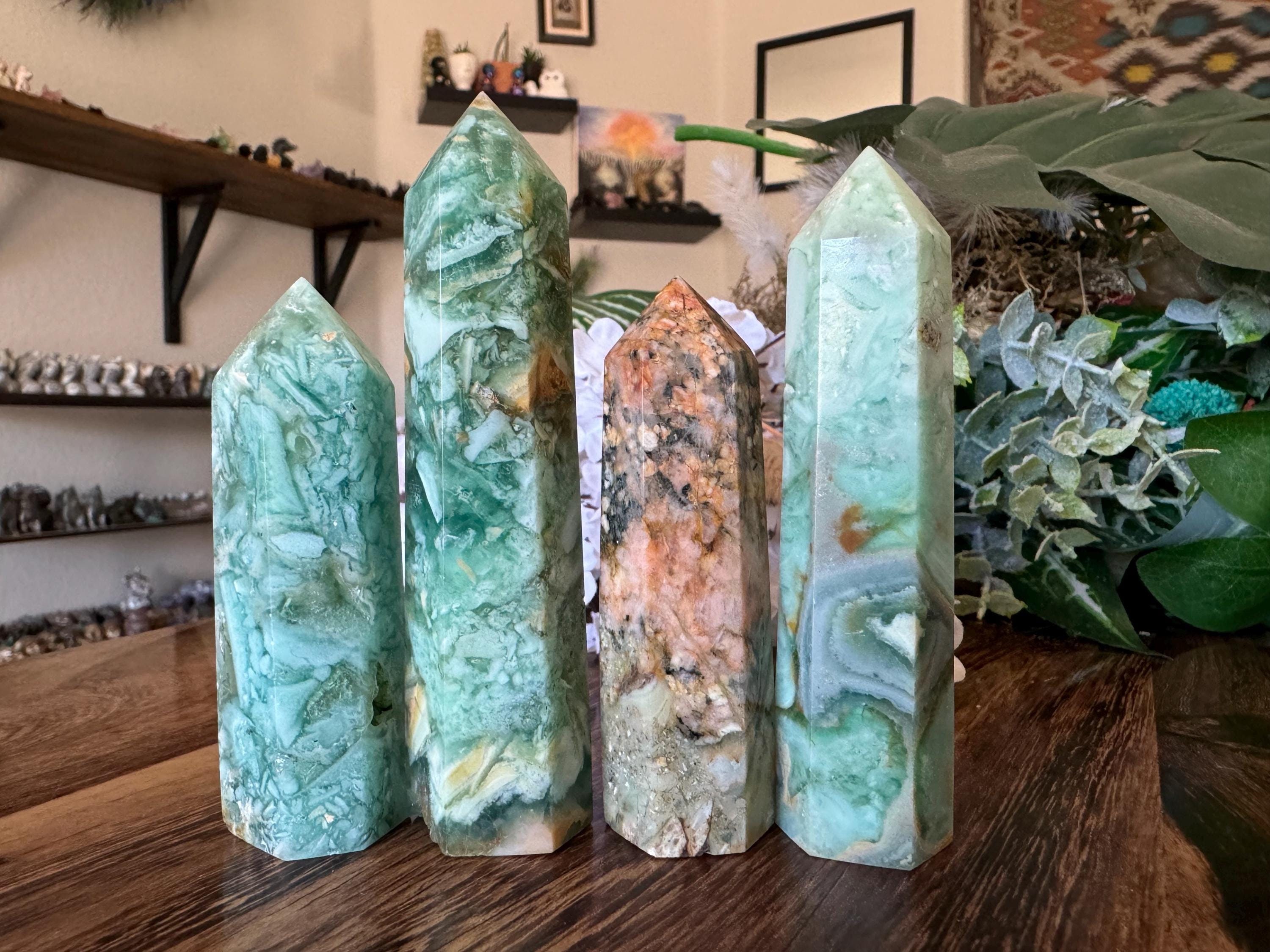 Green Opalized Fluorite Crystal Tower | Natural Stone Silky