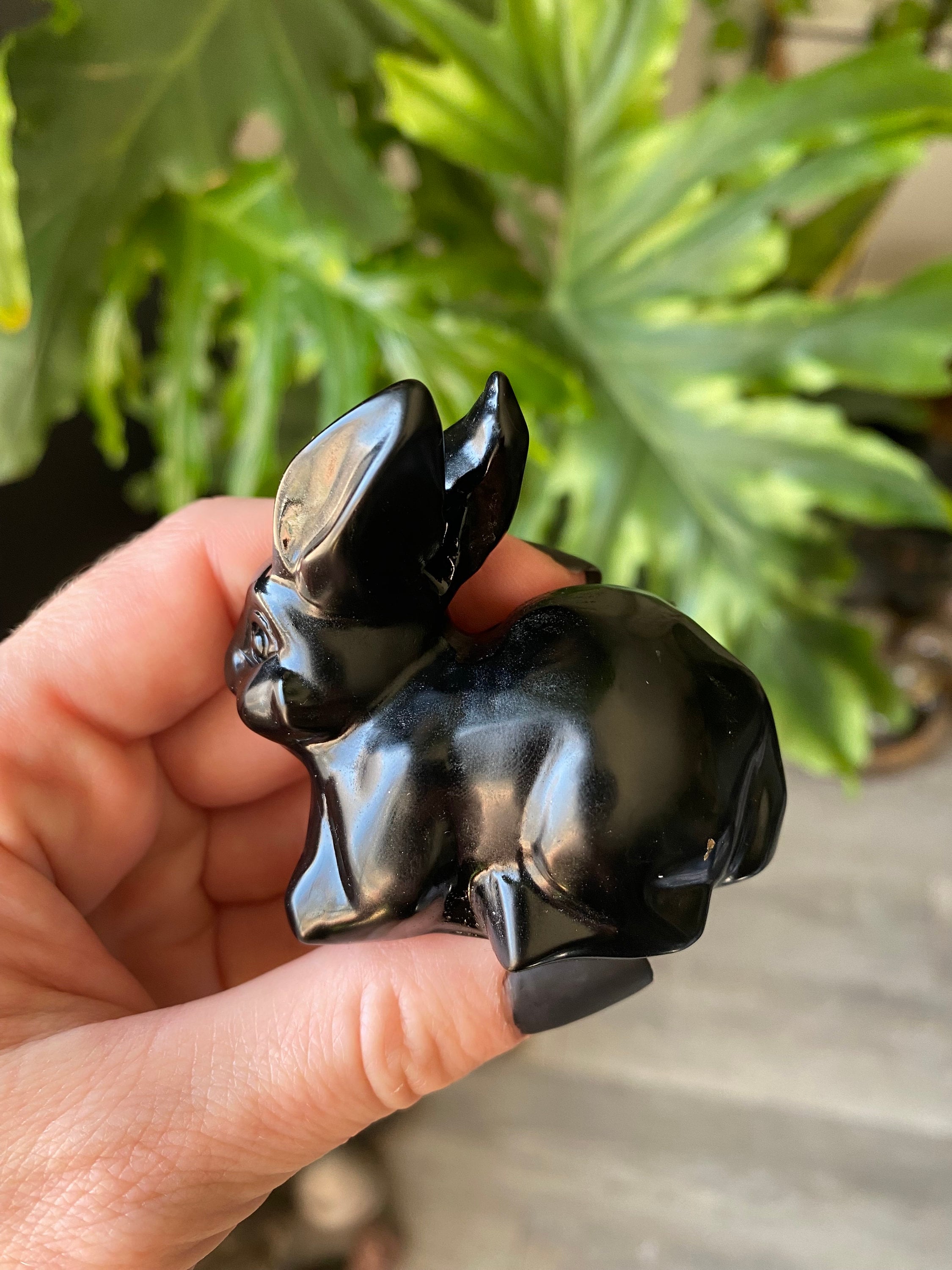 Polished Rabbit Black Obsidian Rabbit Crystal | Natural Stone Carved & Polished Cute ...