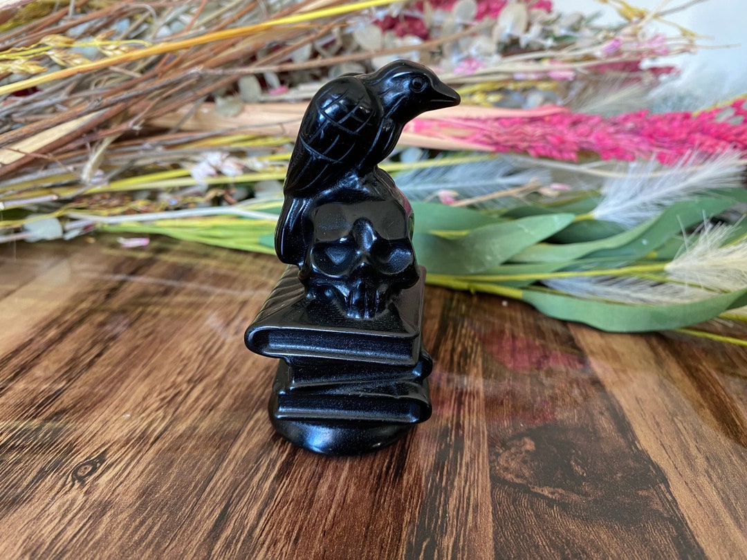 Black Obsidian Crystal Raven Carving