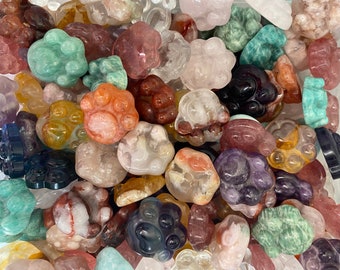 Cat Crystal Paw Print | Amazonite | Fluorite | Fire Quartz | Rose Quartz | Clear Quartz | Flower Agate | Amethyst