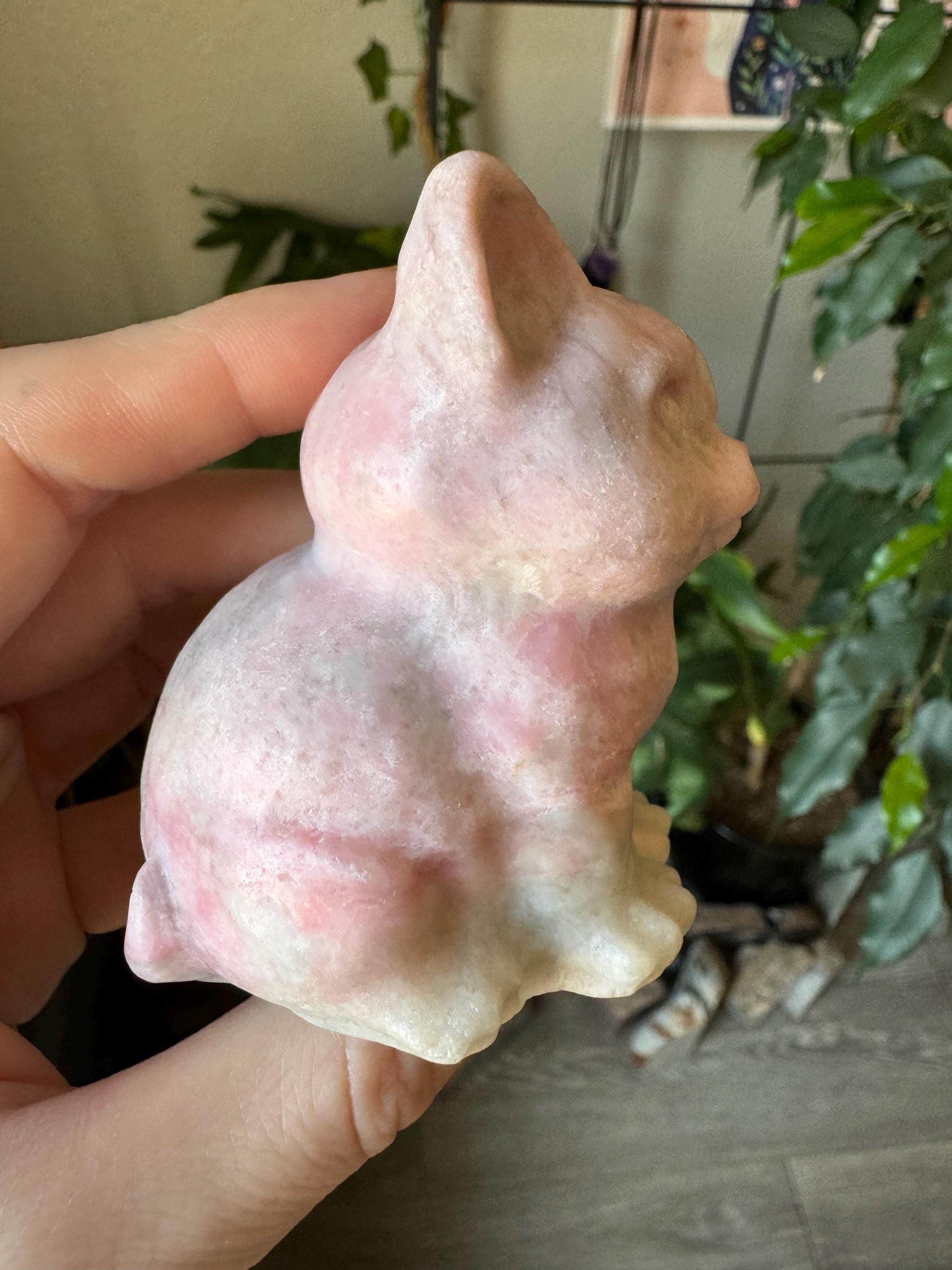 ピンクオパールキャットクリスタル | 天然石彫刻のかわいい座り猫