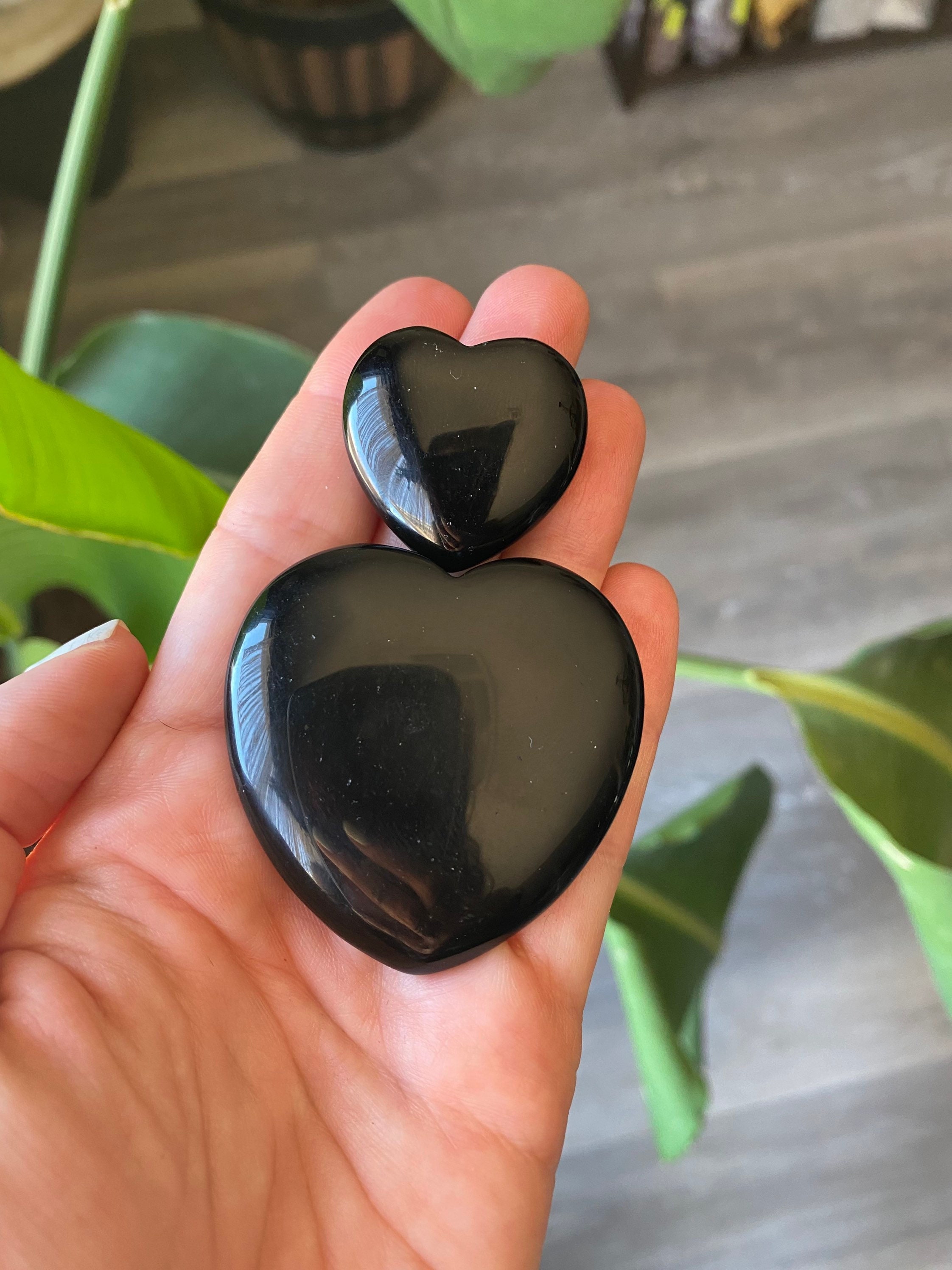 Black Obsidian Heart Crystal | Natural Black Obsidian Stone Carved and Polished | Metaphysical Pocket Stone