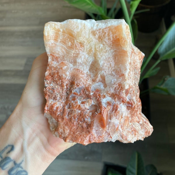 3.1lb Multi Color Calcite Raw Natural Stone | Banded Tri Color Red Yellow and Clear Calcite | Metaphysical Healing and Home Decor