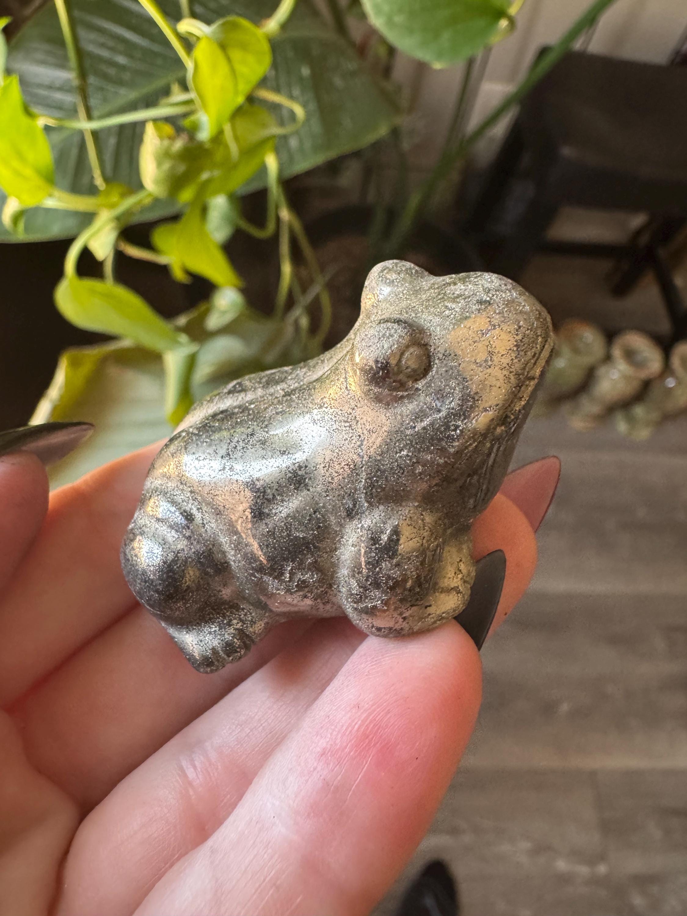 Pyrite Frog Crystal | Natural Carved and Polished Stone Toad