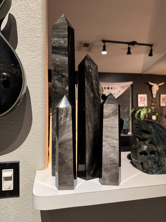 XXL Black Obsidian Silver Sheen Tower Point Crystal | Natural