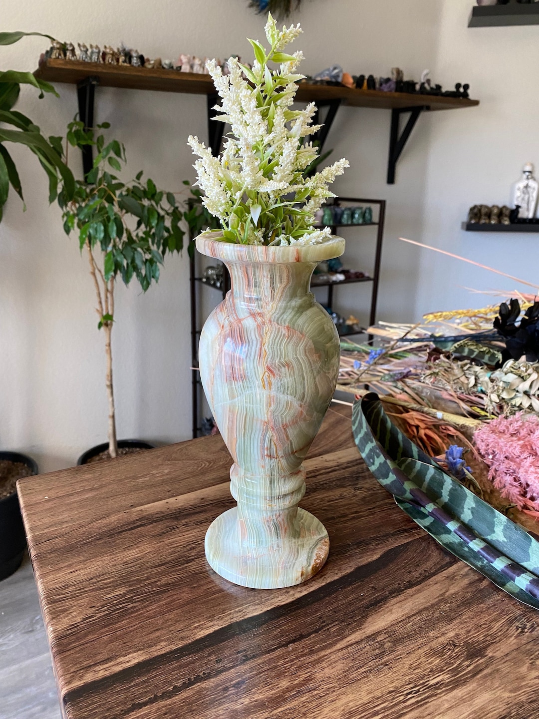 5.5lb Green Onyx Vase Crystal Natural Banded Stone Carved & Polished