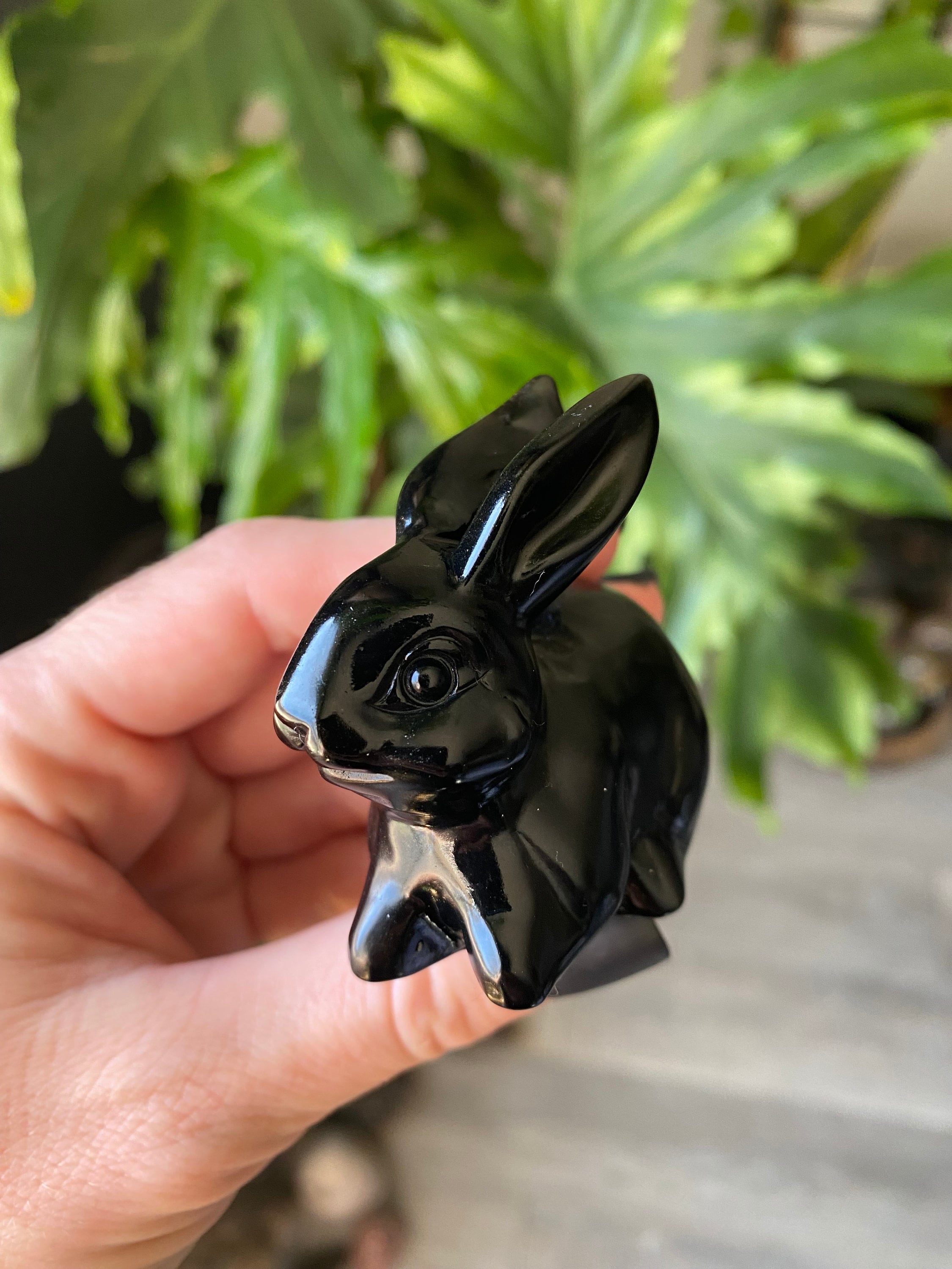 Black Obsidian Rabbit Crystal | Natural Stone Carved & Polished Cute ...