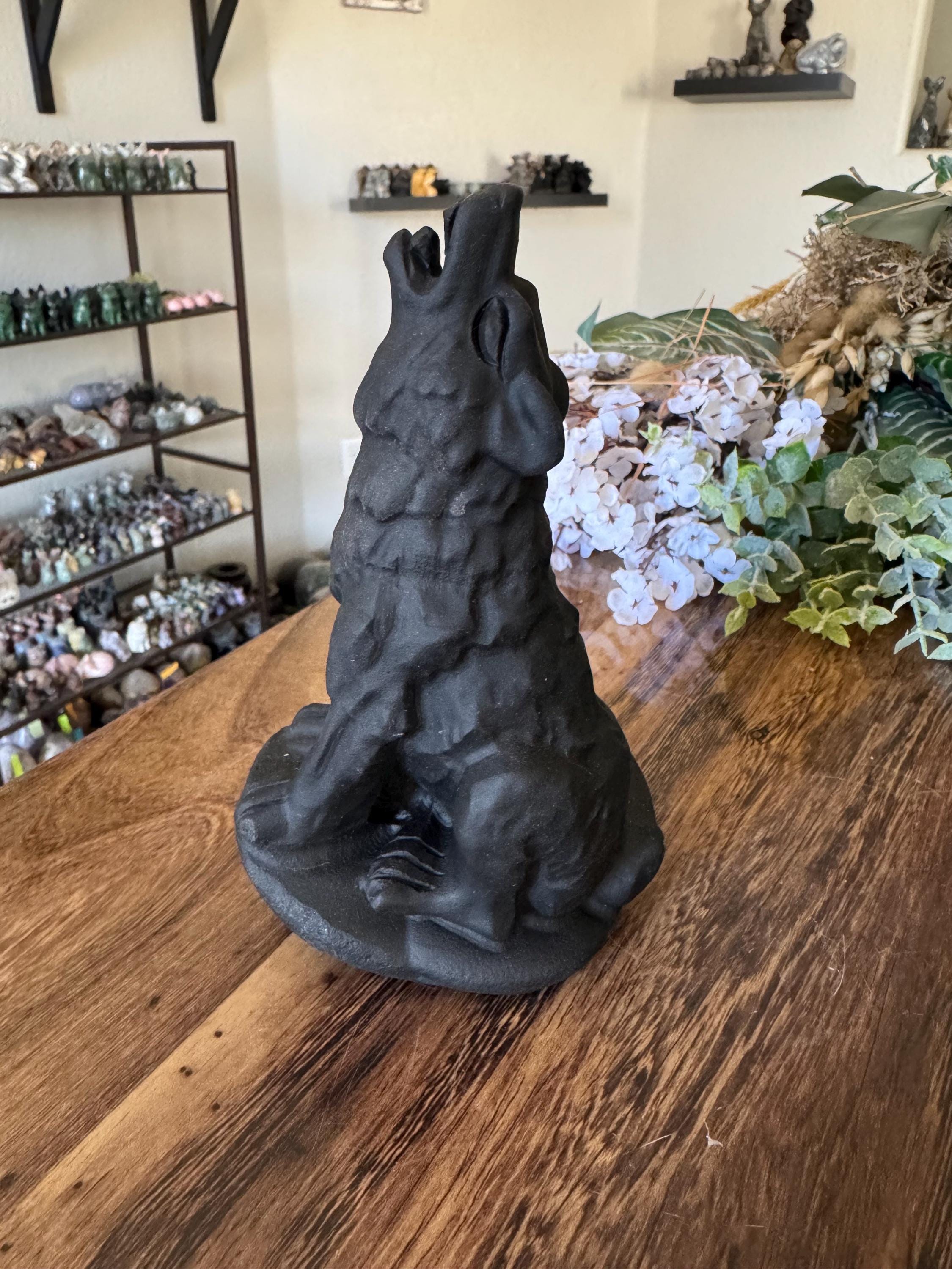 1.4lb Black Obsidian Wolf Crystal | Natural Stone Carved Canine