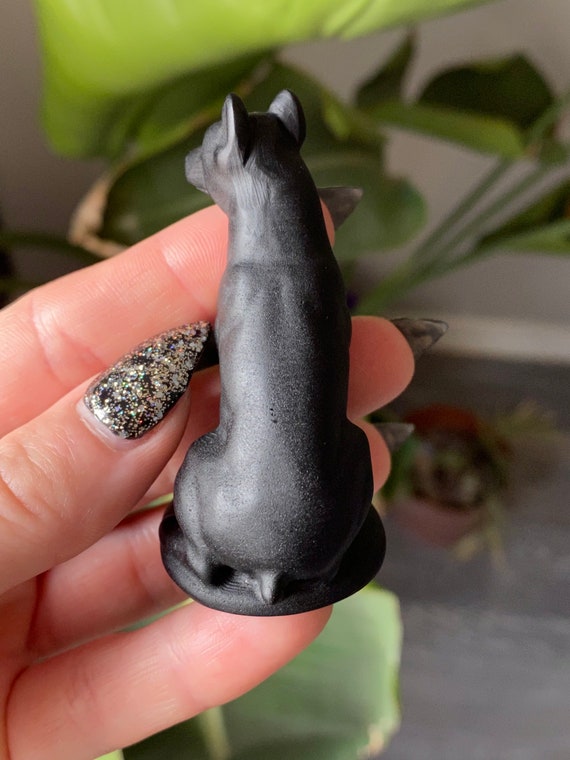 Black Obsidian Doberman Crystal | Natural Stone Carved Doberman