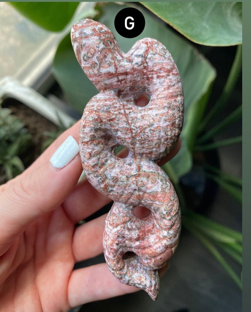 Leopard Skin Jasper Snake Crystal | Natural Stone Carved Snake