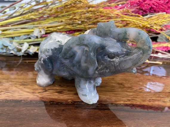 モスアゲート 象の水晶 ラージ | 磨き加工 天然石 動物 | 形而上学的な 