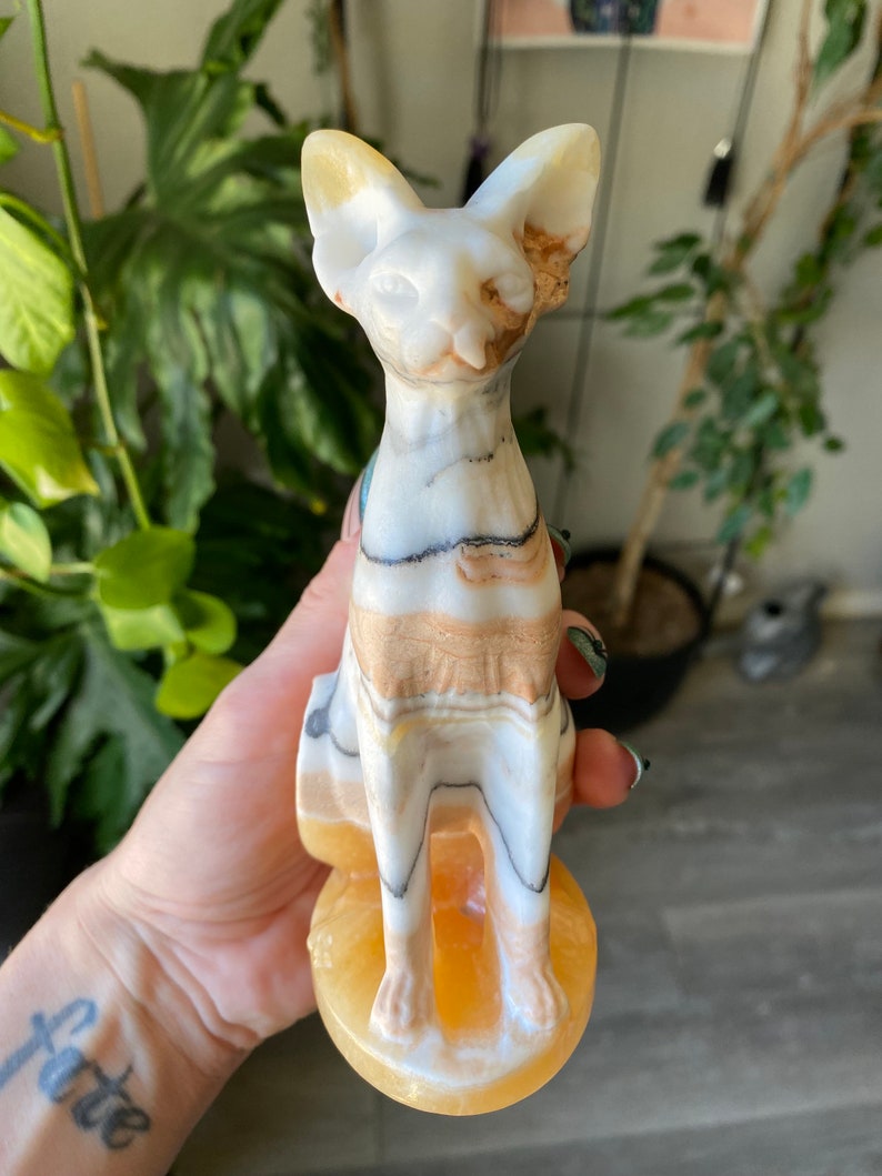 1.2lb Banded Orange Calcite Sphinx Cat Crystal | Natural Carved Stone ...