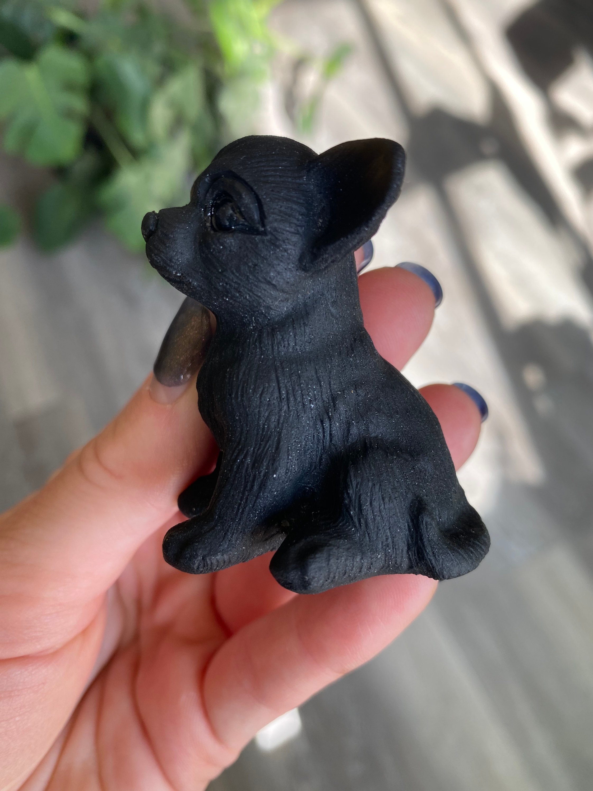 Black Obsidian Chihuahua Crystal | Natural Stone Carved Dog