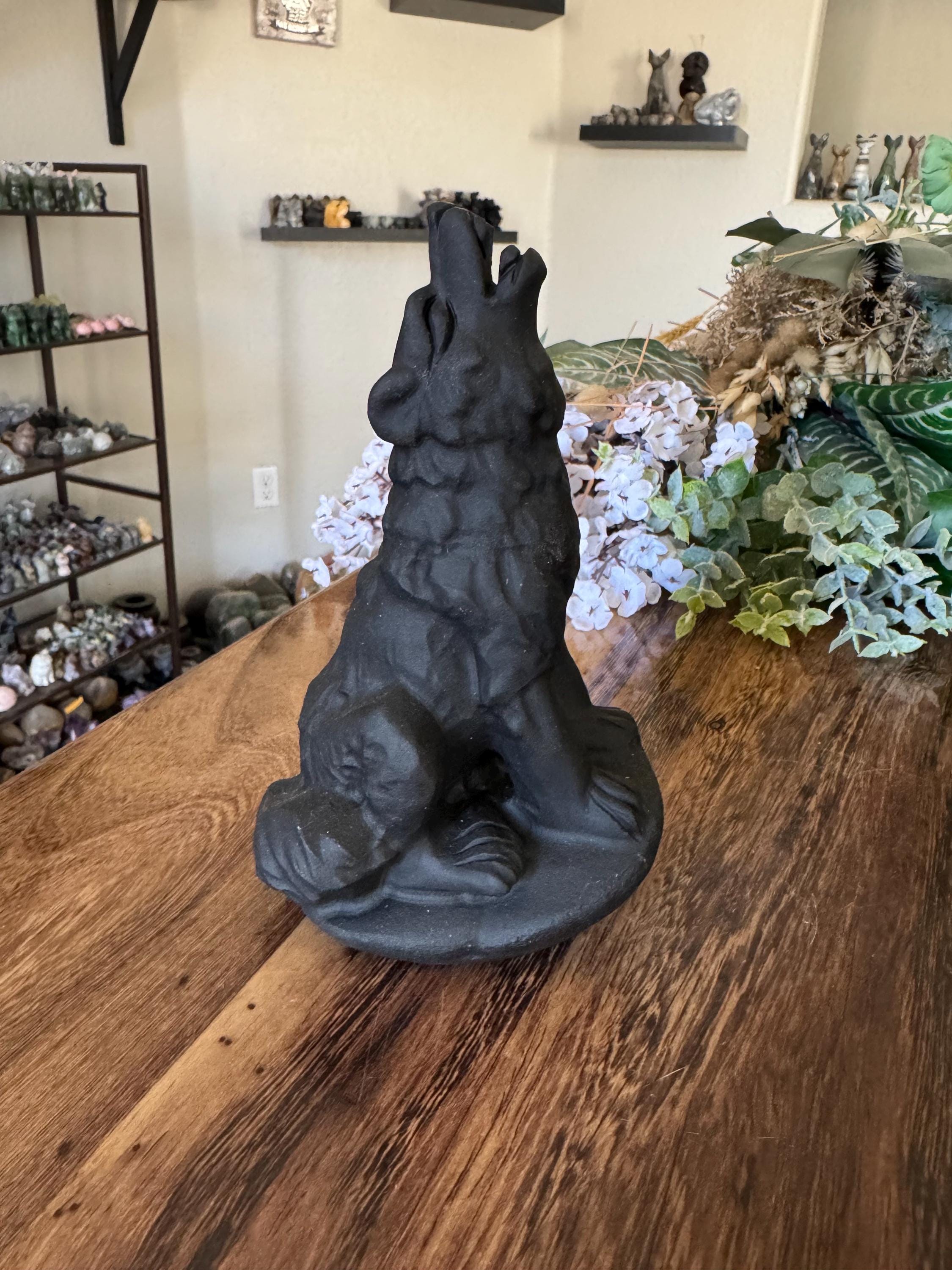 1.4lb Black Obsidian Wolf Crystal | Natural Stone Carved Canine