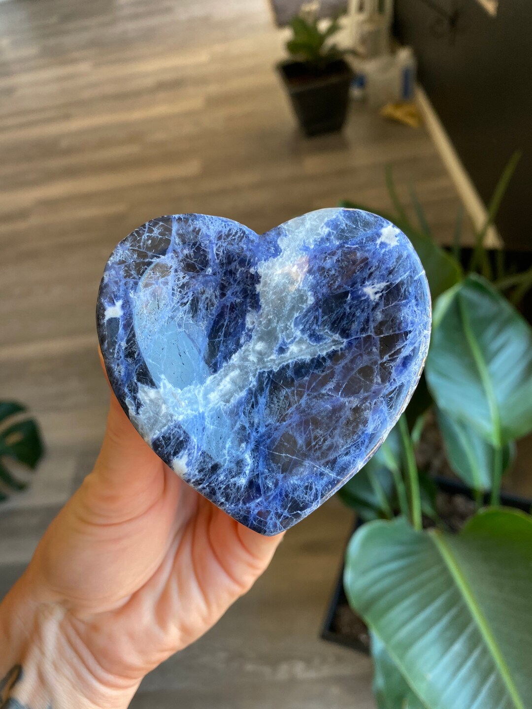 Sodalite Heart or Sun Dish Natural Polished Stone Sodalite Bowl Tray